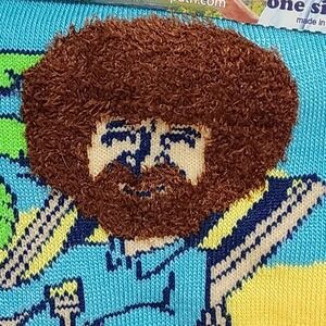 Bob Ross The Joy Of Painting Funny Novelty Crew Socks WITH RAISED HAIR 😅 2 Pr.‎